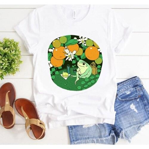 Kawaii Frog Print T shirt Women Harajuku Fashion Ulzzang Tops Tee Cartoon Cute Tee Shirts Female Graphic T-shirt