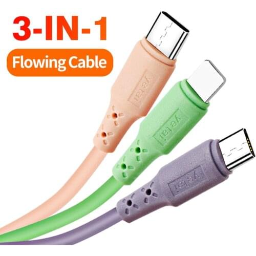3 in 1 2.4A Fast Charging Cable Liquid Silicone Micro USB USB-C Type-C Cable Charger for iPhone huawei samsung xiaomi Cable Wire