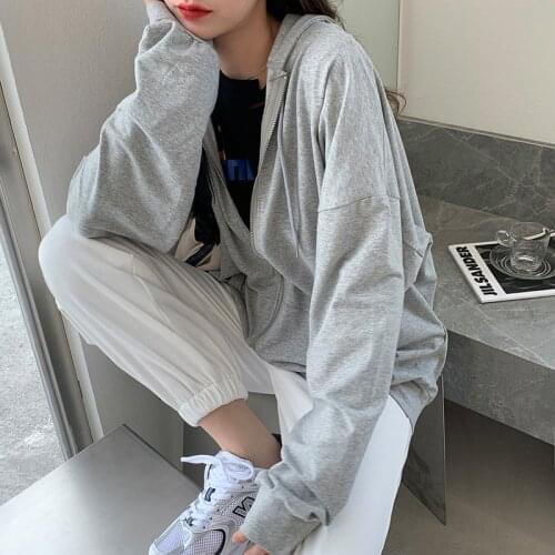 Korean version loose thin long-sleeved hooded sun protection coat solid color retro shirt student girl top