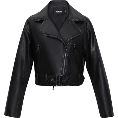 Street style zipper stitching Pu leather jacket female Locomotive leather outerwear was thin lapel colalr leather jackets F2021