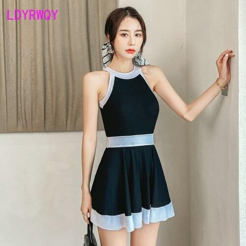 LDYRWQY 2021 New Fashion Sexy Temperament Round Neck Sleeveless Black Stitching Slim One-Piece Bikini Swimsuit