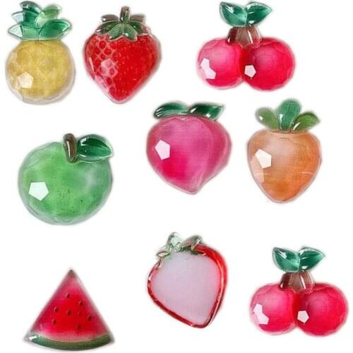 Kawaii Fruits Flatback Resin Cabochon Strawberry Cherry Peach Cabochons Embellishments Craft DIY Hair Bows Accessories Decor