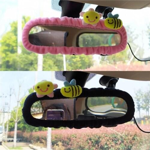 South Koreas cute flower bee rear view mirror cover new cartoon mirror cover creative car lady interior accessories decoration