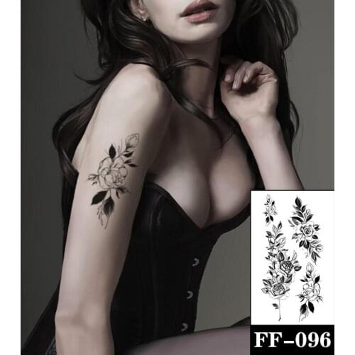 Fashion Women Temporary Tattoo Sticker Black Flower Tattoo Transfer Peony Rose Design Tattoos Girl Arm Body Art Sexy Fake Tattoo