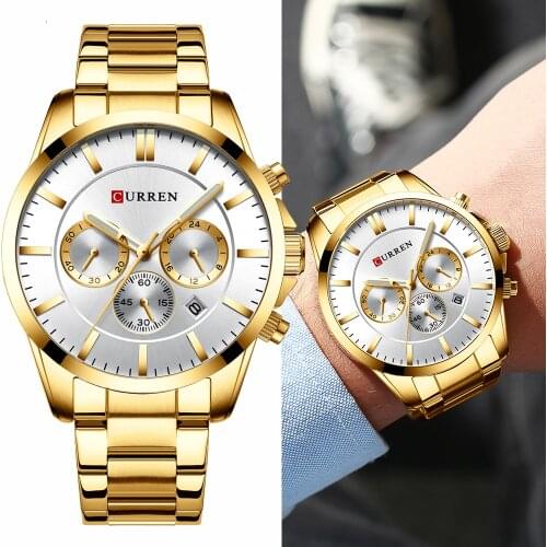 CURREN Luxury Business Chronograph Auto Date Stainless Steel Men Watches Fashion Style Military Waterproof Quartz Watch Mens