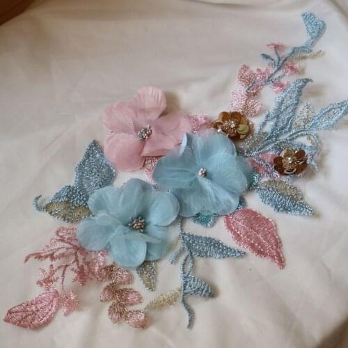 1pc embroidery flower patches for clothing Big rhinestone bead appliques parche for jacket jean DIY handmade clothes accessories