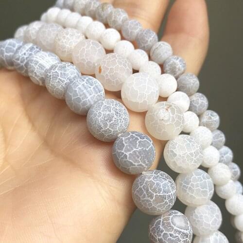 Natural Stone Frosted White Dream Dragon Veins Fire Agates Onyx Loose Spacer Beads For Jewelry Making DIY Bracelet 6/8/10mm 15"