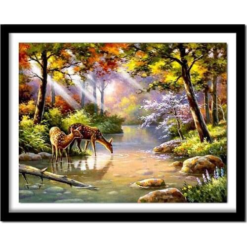 NEW 5D DIY Diamond Painting Cross Stitch Landscape Deer Crystal Needlework Diamond Embroidery Full Diamond Decorative BJ464