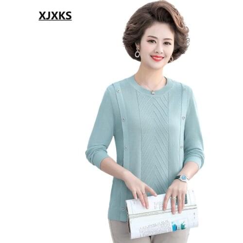 XJXKS 2021 spring autumn new women thin wool sweater round neck long-sleeved knitted sweater women pullover