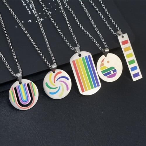 Wukaka Fashion Rainbow Gay Pride LGBT Necklace Windmill Square Girl Boy Symbol Stainless Steel Necklaces Men Jewelry