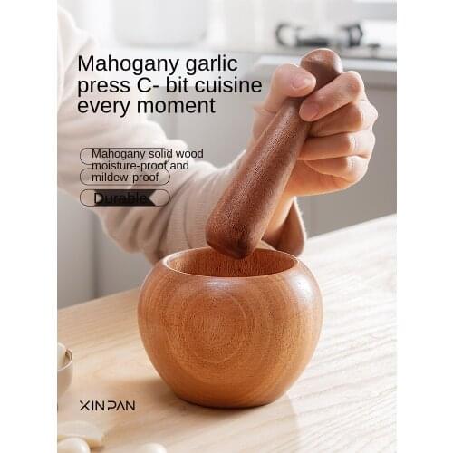 Garlic Press Household Manual Bamboo Mashing Jar Solid Wood Meshed Garlic Device Gallipot Mortar Grinding Mashed Garlic