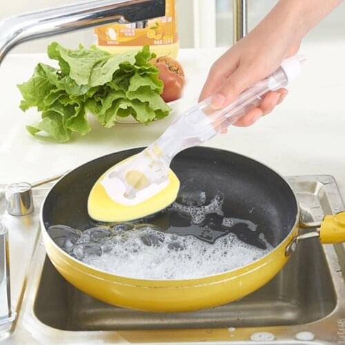 Dish Washing Tool Soap Dispenser Handle Refillable Bowls Pans Cups Cleaning Sponge Brush For Kitchen Clean Tools Kitchen Tools