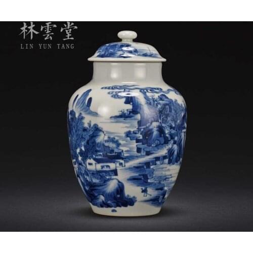 Hand-painted scenery jingdezhen blue and white porcelain tea pot handmade ceramic decoration general pot small place