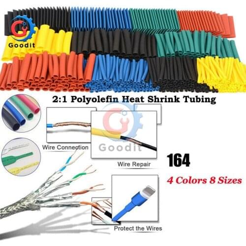 164pcs/lot Heat Shrink Tube Polyolefin Shrinking Assorted Insulated Sleeving Tubing Wrap Wire Cable Sleeve Kit 8 Size Multicolor