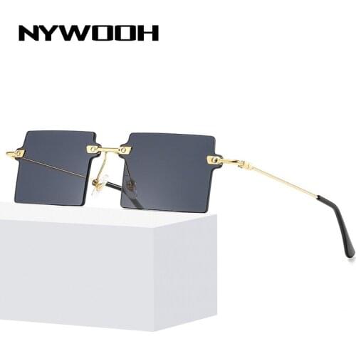 NYWOOH Vintage Small Sunglasses for Men Women Brand Designer Rimless Sun Glasses Metal Clear Blue Pink Eyewear UV400