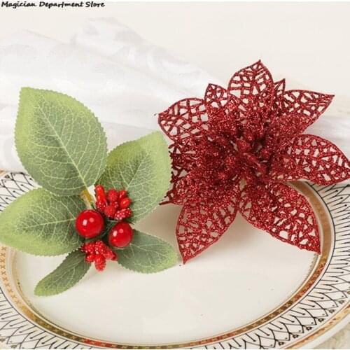 Red Berry Green Leaf Inner Ring 3.5cm Napkin Ring Hotel Napkin Buckle Christmas Thanksgiving Dinner Decoration Manager Needles