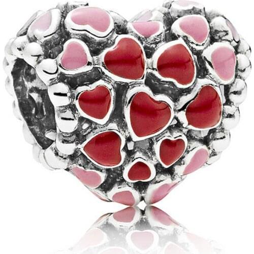 Burst of Love Charm Bead for Women Bracelet Girl Lady Birthday Gift Pink Red Hearts Enamel S925 Silver DIY Jewelry