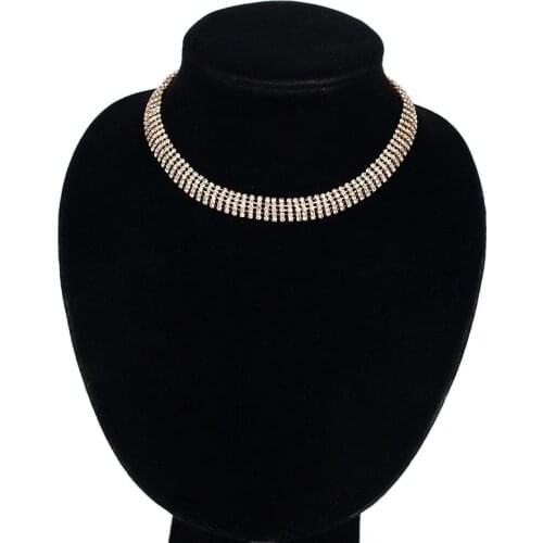 YFJEWE 5Rows classic fashion full rhinestone sparkling bride ol card neck chain necklace Silver Plated Wedding necklace #N040