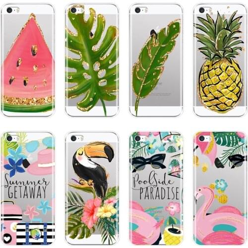 Back Cover For iPhone 4 4S 5 5C 5S SE Pineapple Flower Travel Flamingo leaf Silicone Soft Phone Case For Apple iPhone 4 5 S Case