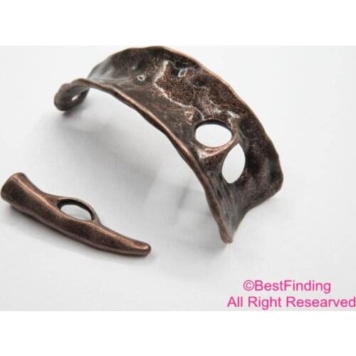 Hammered half cuff leather bracelet clasp Antique copper cuff bracelet RH02C
