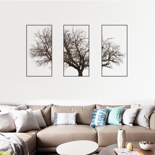 Plant Gray Big Tree 3 Paintings Living Room Bedroom Background Wall Decoration Wall Sticker Home Decor Wallpaper Sticker Mural
