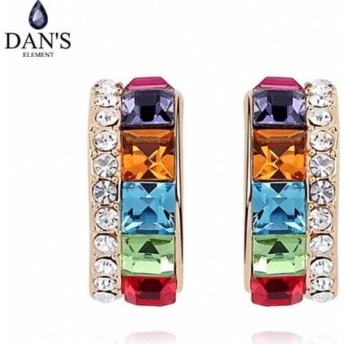 DANS ELEMENT 4 Colors real Austrian Crystals Fashion Flower Stud earrings for women New Champagne Gold #93212
