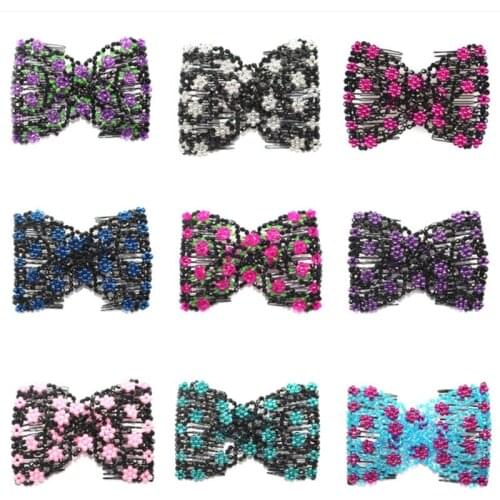 Women Pearl Beads Elastic Hair Combs Double Slide Magic Bun DIY Hairstyle Making Tool Metal Novelty Hair Clip Accessories Drop