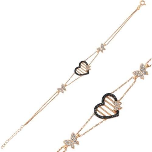 Silverlina Sterling Silver Heart Butterfly Womens Bracelet