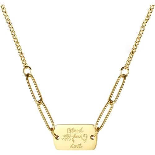 Fashion Stainless Steel Square Pendant Engraved Eye Love Heart Choker Necklaces For Women Gold Link Chain Clavicle Necklaces