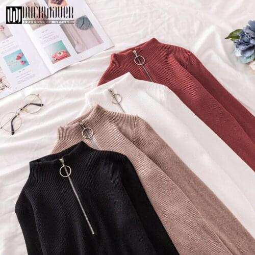Duckwaver Zipper Sweater Women Turtleneck Solid spring autumn female Knitted sweater Pullovers long Sleeve chic Soft Jumper top