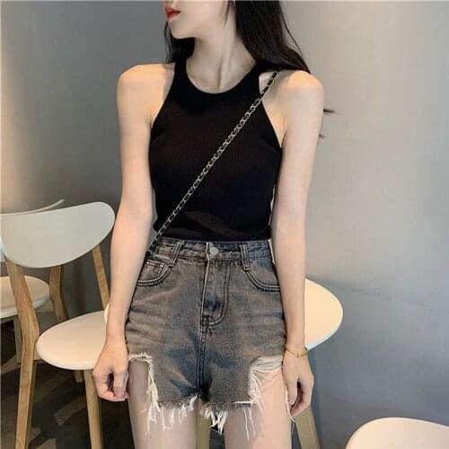 Female Sleeveless Camis Bottoming Tops Summer Slim Round Neck Tanks Tops