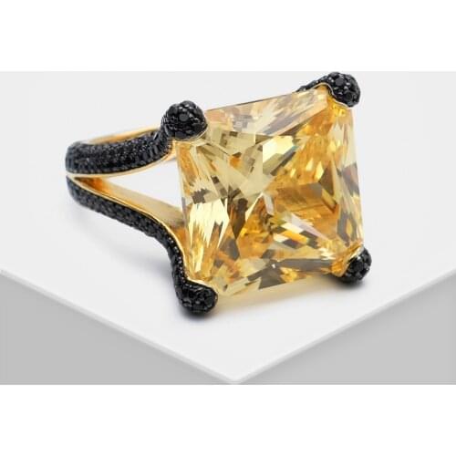Amorita boutique Yellow square full drill design fashion shiny party women ring
