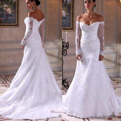 Vestido de noiva Off The Shoulder Long Sleeve Lace Mermaid 2018 Custom bridal Gown Robe de mariage mother of the bride dresses