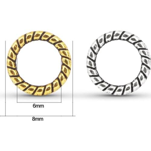 100pcs/lot Wholesale Zinc Alloy Ring Beads Spacer 8mm With 6mm Hole Jewelry Charm Findings Women Bracelet Beads DIY Accessories