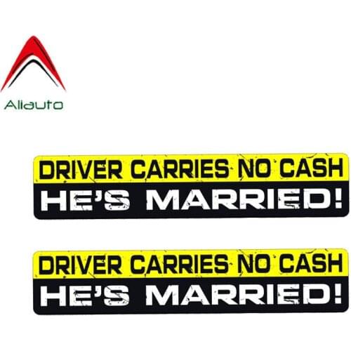 Aliauto 2 X Warning Car Sticker Funny Driver Carries No Cash Hes Married Decal Accessories PVC for Passat Audi Mazda 6,15cm*3cm