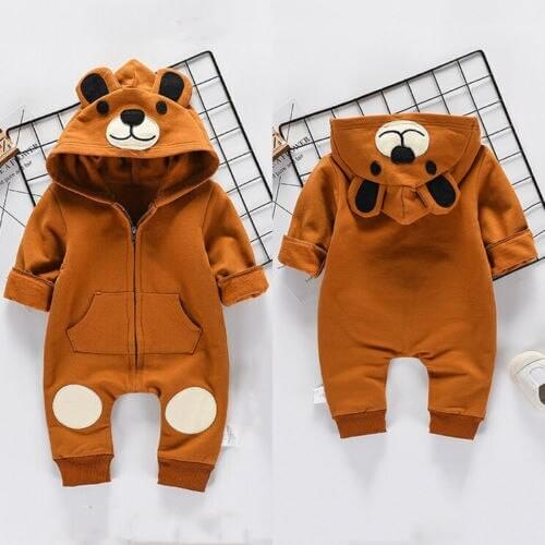 2020 Newborn Kids Baby Clothes Girl Boy 3D Ear Bear Hooded Romper Jumpsuit Playsuit Cosplay Zipper Cute Outfits 0-24M