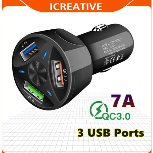 Car 3 Ports USB Car Charger Quick Charge 3.0 Fast Car Cigarette Lighter For Samsung Huawei Xiaomi iphone Car Charger QC 3.0