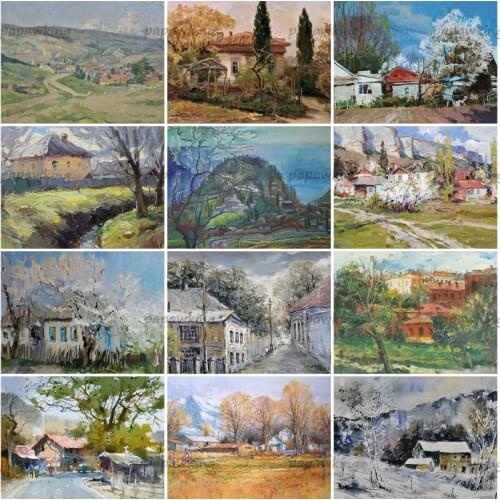 Papawking Diamond Painting Snow Mountain Pastoral Country Style 5D Full Diamond Embroidery Cross Stitch Wall Decoration Diy Gift