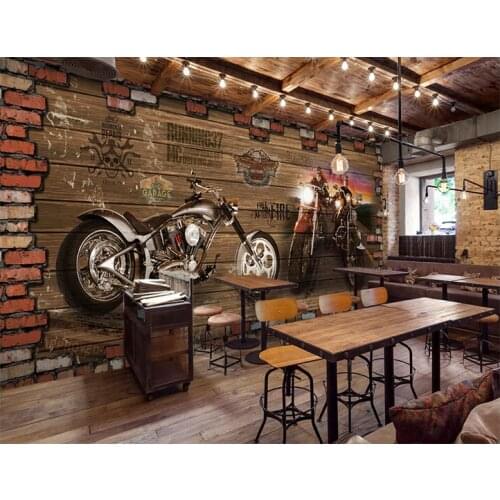 Bacal Custom 3d mural Internet cafe Vintage Motorcycle car wood brick wall European retro bedroom living room 3D mural wallpaper