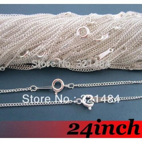 Free Ship! 100piece 2mm 24'' Silver Plated Curb Metal Link Chain Necklace with Spring Clasp Findings For Pendant Jewelry