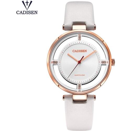 CADISEN Brand Genuine Leather Watches Women ladies Sapphire Crystal woman quartz wristwatch reloj mujer Relogio Feminino Montre