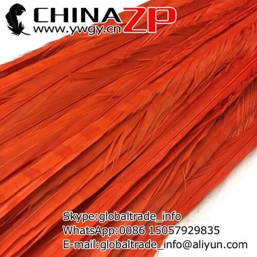 CHINAZP Factory 100pcs/lot 20-22inch (50-55cm) Length Exporting Good Quality Dyed Orange Ringneck Pheasant Tail Feathers
