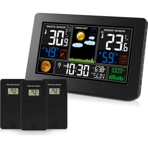 FanJu Digital Thermometer Weather Station Hygrometer Barometer Electronic 3 Outdoor Wireless Sensor Large Screen Wall Clock Home