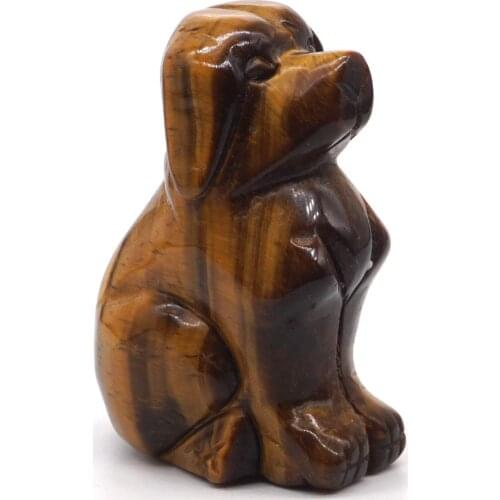 2.4" Dog Figurine Natural Gemstone Yellow Tiger Eye Crystal Healing Carved Stone Animal Statue Rock Decor