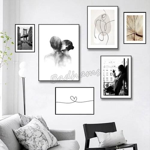 Canvas Painting Printing Abstract Line Poster Art Wall Minimalism Retro Black And White Pictures Home Decoration Accessories