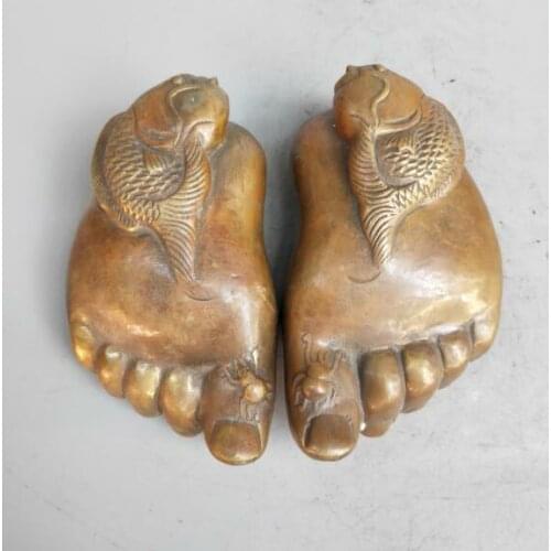 Chinese Pure Brass Fish Spider Buddha Foot a Pair