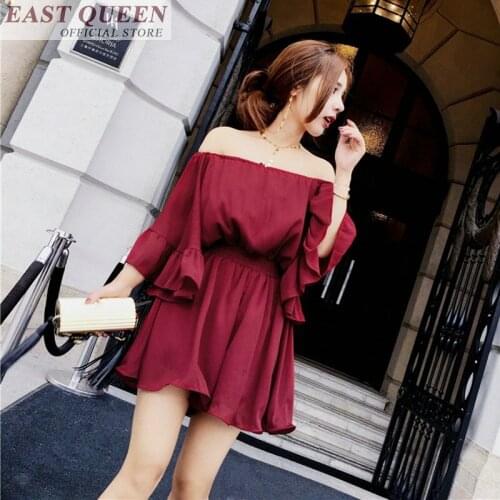 Summer beach playsuits 2018 sexy off shoulder chiffon flare sleeve ruffles tunic for beach loose casual female playsuit DD688 L