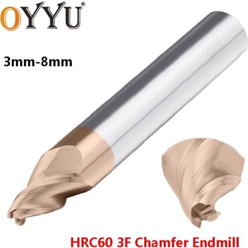 OYYU Tungsten Steel Chamfer Endmills HRC60 3 Flute Solid Carbide Inclined Taper Milling Cutter Machine 3mm 4mm 6mm 8mm