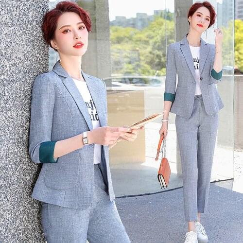 Korea Office Lady Womens Suit Casual Womens Wear Chic Slim Blazer Women Tops And Pants Spring Summer Women Clothes LS013