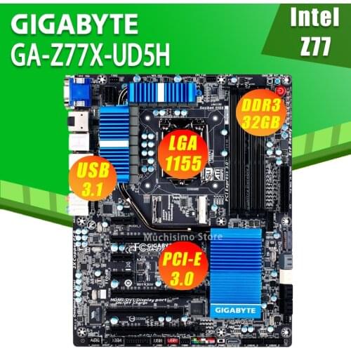 LGA 1155 Gigabyte GA-Z77X-UD5H Motherboard Intel Z77 32GB i7 i5 i3 Desktop PCI-E 3.0 Desktop 277 Placa-Mãe 1155 ATX Used